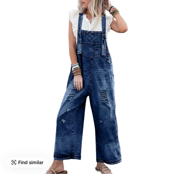 unbranded Denim - Wide Leg Distressed Oversized Jean Overalls